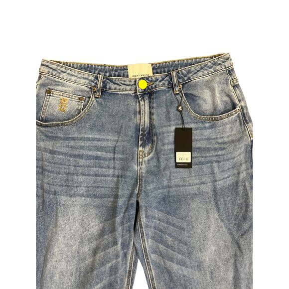 One Teaspoon Jackson Mid Waist Wide Leg Jeans in Blue Rapture Size 34 Zip Fly - Picture 3 of 4